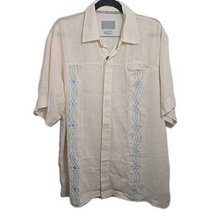 Michael‎ Jordan Two3 Linen Blend Button Up Ivory Beige Shirt Men's Size XL